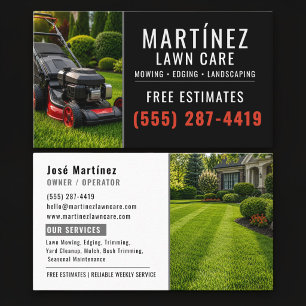 Cartão De Visita Cuidado com o gramado Silver & Black Mowing Landsc