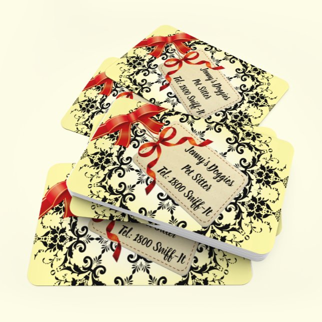 Cartão De Visita Cuidado com os pentes de fita vermelha de Damasco  (Criador carregado)