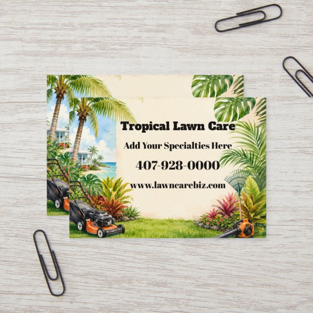 Cartão De Visita Cuidado de Jardim Personalizado Tropical Landscapi (Frente/Verso In Situ)