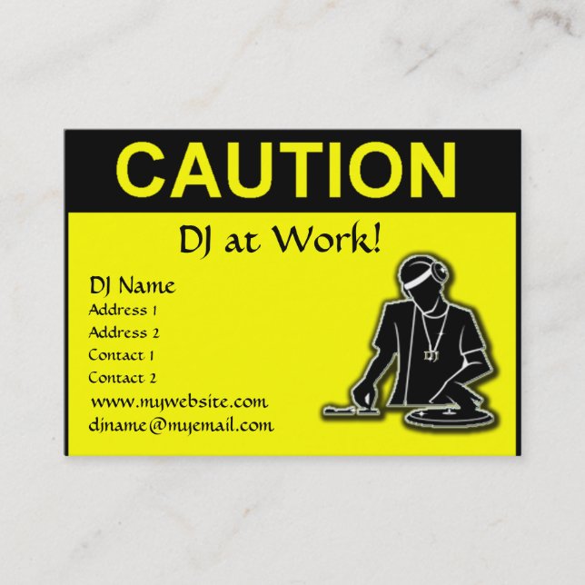 Cartão De Visita Cuidado - DJ no trabalho (Frente)