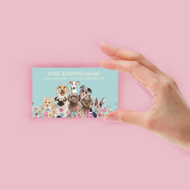 Cartão De Visita Cuidador de Animais de Estimação Passador de Cães  (Pet Sitter Dog Walker Floral Puppy Business Card)