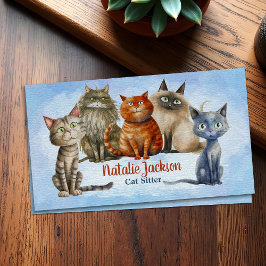 Cartão De Visita Cuidador de Gatos - Gatos Adoráveis em Aquarela