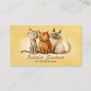 Cartão De Visita Cuidador de Gatos - Gatos Adoráveis em Aquarela