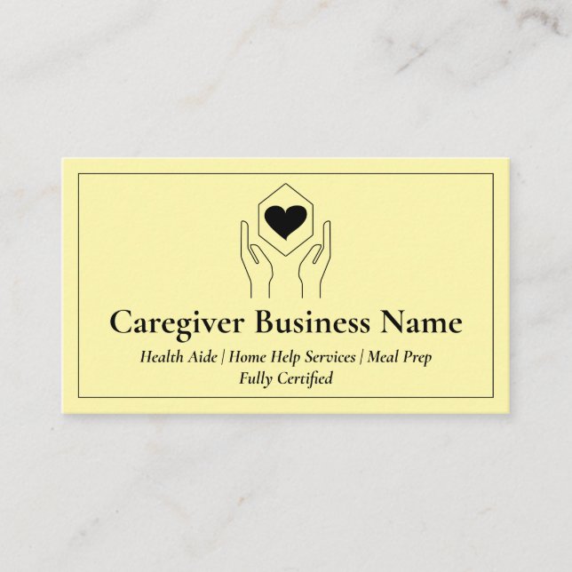 Cartão De Visita Cuidador Mínimo do Coração Amarelo (Frente)
