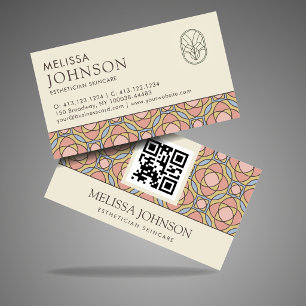 Cartão De Visita Cuidados com a Pele de Esteticista Moderna QR Geom