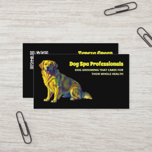 Cartão De Visita Cuidados de Cachorro Alinhando a QR Preta