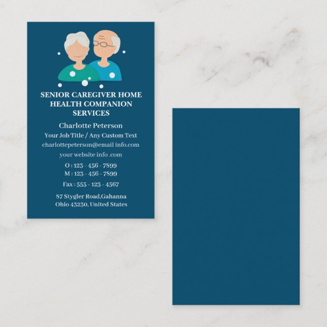 Cartão De Visita Cuidados de Saúde Doméstica do mais velho (Frente/Verso)