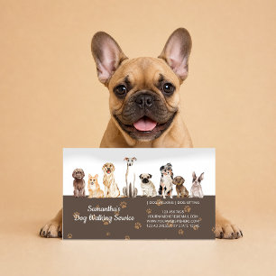 Cartão De Visita Cuidados Gentis para Cães Seniores em Aquarela