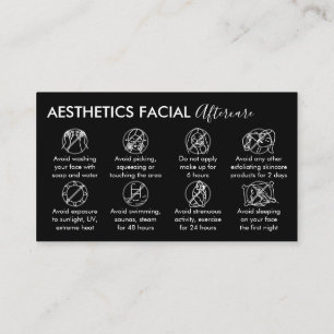 Cartão De Visita Cuidados pós-faciais Estética Preto Branco