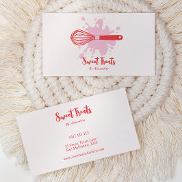 Cartão De Visita Cuja padaria é rosa e vermelho