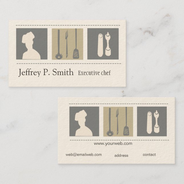 Cartão De Visita Culinária de comida de chef executivo (Frente/Verso)