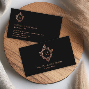 Cartão De Visita Cume Elegante Vintage Preto com Monograma em Doura