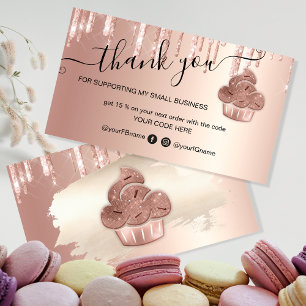 Cartão De Visita Cupcake Bakery Pastelaria Chef Glitter Drives Rosa