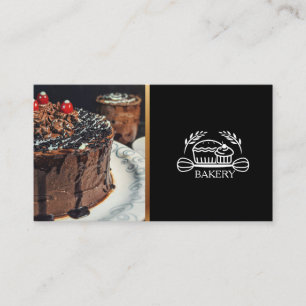 Cartão De Visita Cupcake & Bolo de Padaria Preto e Dourado Chic