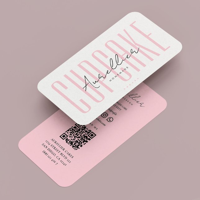 Cartão De Visita Cupcake Caterer Pastel Rosa (Cupcake Bakery Caterer Pastel Pink Aesthetic Business Card
)