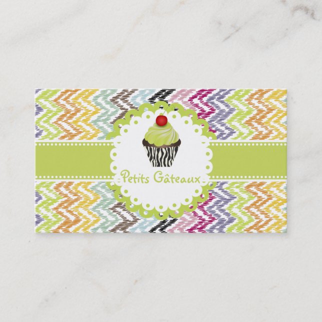 Cartão De Visita Cupcake-chave PixDezines+ikat chevron (Frente)