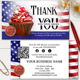 Cartão De Visita Cupcake com Código QR da Bandeira dos EUA Obrigado
