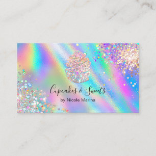 Cartão De Visita Cupcake de Arco-íris Glitter Holográfico na Moda