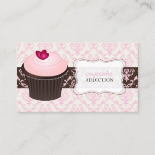 Cartão De Visita cupcake de coração rosa PixDezines+damask chanta