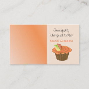 Cartão De Visita Cupcake de Laranja e Marrom com Frutas