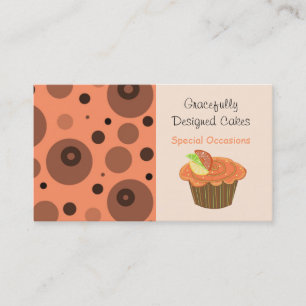 Cartão De Visita Cupcake de Laranja e Marrom com Frutas