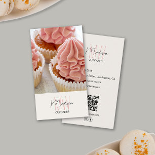 Cartão De Visita Cupcake de logotipo da Bakery Monograma Foto QR Ta