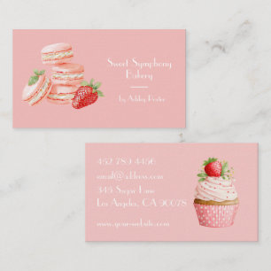 Cartão De Visita Cupcake de Morango Rosa Aquarela Negócio de Padari
