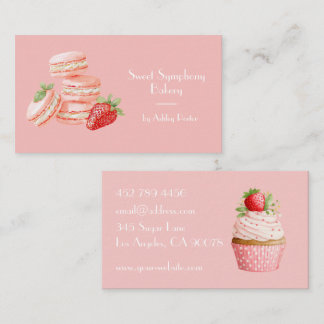 Cartão De Visita Cupcake de Morango Rosa Aquarela Negócio de Padari