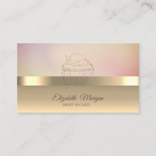 Cartão De Visita Cupcake de Ouro Moderno Padaria Morango