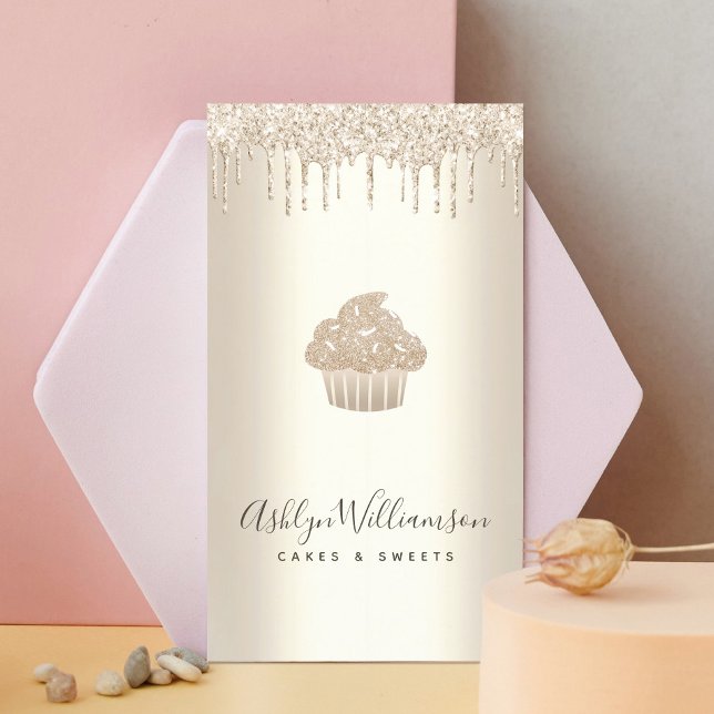 Cartão De Visita Cupcake de padaria Chef de cozinha Dourada Glitter (Criador carregado)