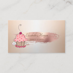 Cartão De Visita Cupcake de Traço do Pincel Dourado do Rosa profiss