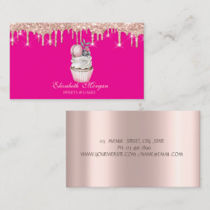 Cartão De Visita Cupcake Doce Macaron Rose Gold Gotas Rosa