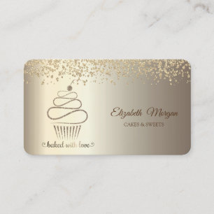 Cartão De Visita Cupcake Dourado Brilhante Chic Elegante,Doces,Pada