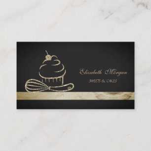 Cartão De Visita Cupcake Elegante com Brilho Preto Padaria