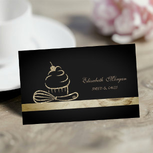 Cartão De Visita Cupcake Elegante com Brilho Preto Padaria