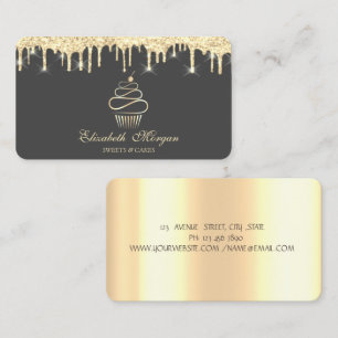 Cartão De Visita Cupcake Elegante com Glitter Dourado Pingando