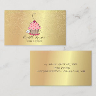 Cartão De Visita Cupcake Elegante de Confete Dourado de Lótus