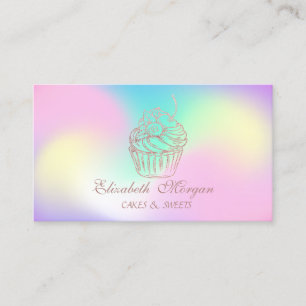 Cartão De Visita Cupcake Elegante Fofo, Padaria de Doces Holográfic