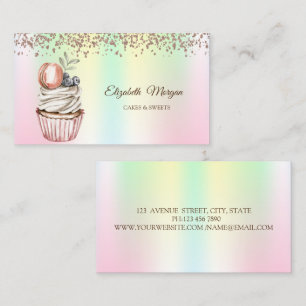 Cartão De Visita Cupcake Elegante Moderno,Doces,Macaroon Holográfic