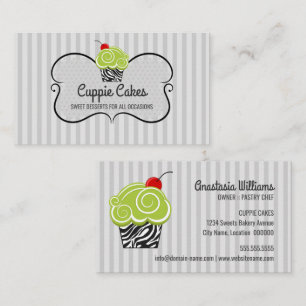 Cartão De Visita Cupcake Elegante Verde e Zebra Patterna Baking