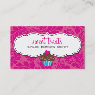 Cartão De Visita cupcake florescente bonito, cor-de-rosa quente