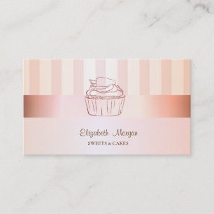 Cartão De Visita Cupcake Listrado Moderno Elegante e Sofisticado