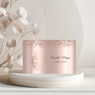 Cartão De Visita Cupcake Moderno e Elegante de Ouro Rosa, Doces, Pa