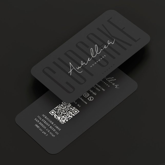 Cartão De Visita Cupcake Padaria Pastelaria Caterer Dark Cinza Mode (Cupcake Bakery Pastry Caterer Dark Grey Modern Business Card
)