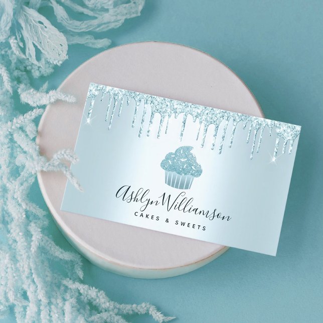 Cartão De Visita Cupcake Padaria Pastelaria Glitter Drives Turquois (Criador carregado)