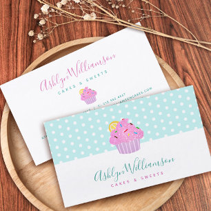 Cartão De Visita Cupcake Rosa Brilhante Pastelaria Chef Azul Aqua