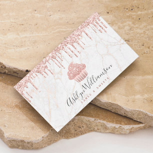 Cartão De Visita Cupcake Rosa Dourado Glitter Drives Marble Bakery