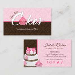 Cartão De Visita Cupcake Rosa Elegante e padaria de deserto de bolo
