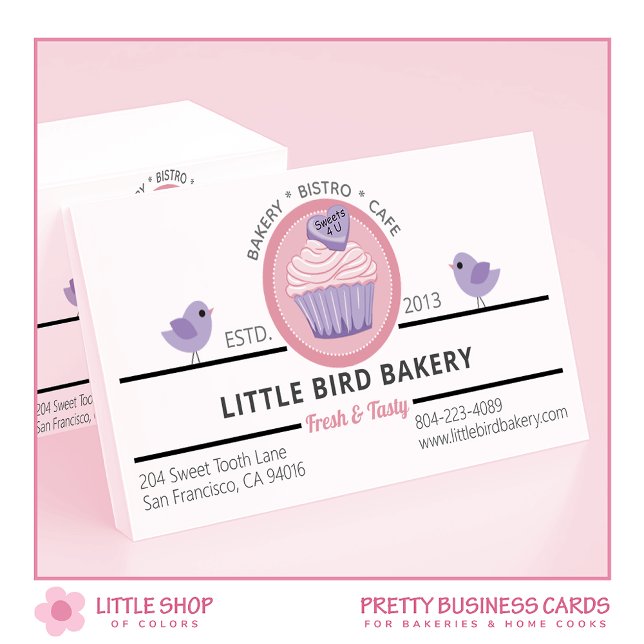 Cartão De Visita Cupcake Roxo Rosa Padaria Personalizável (Criador carregado)
