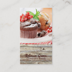 Cartão De Visita cupcake rústico de madeira do chocolate da padari